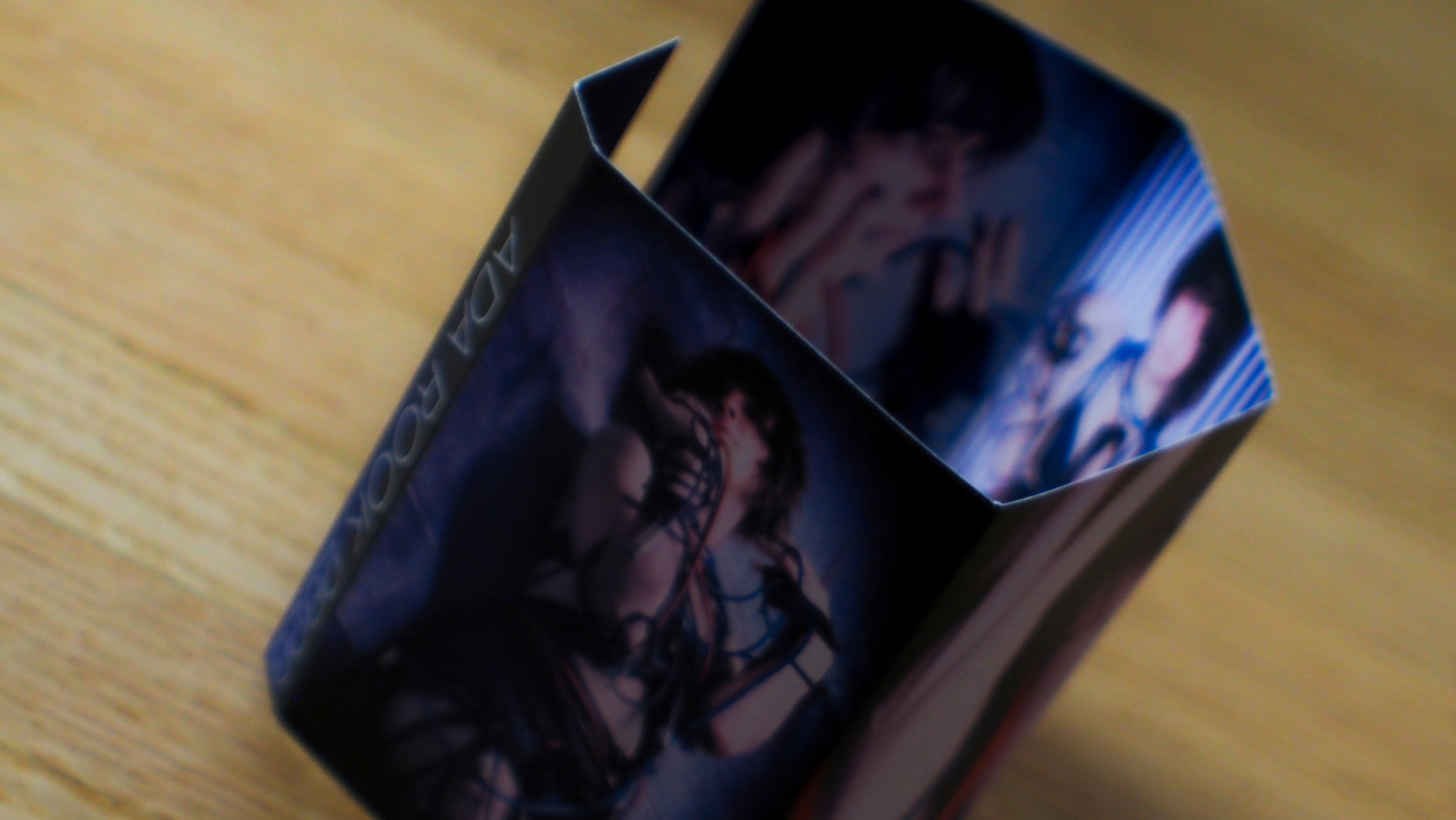 Folded inset card for "2020 Knives" featuring images of Ada Rook, shot on a wooden surface.